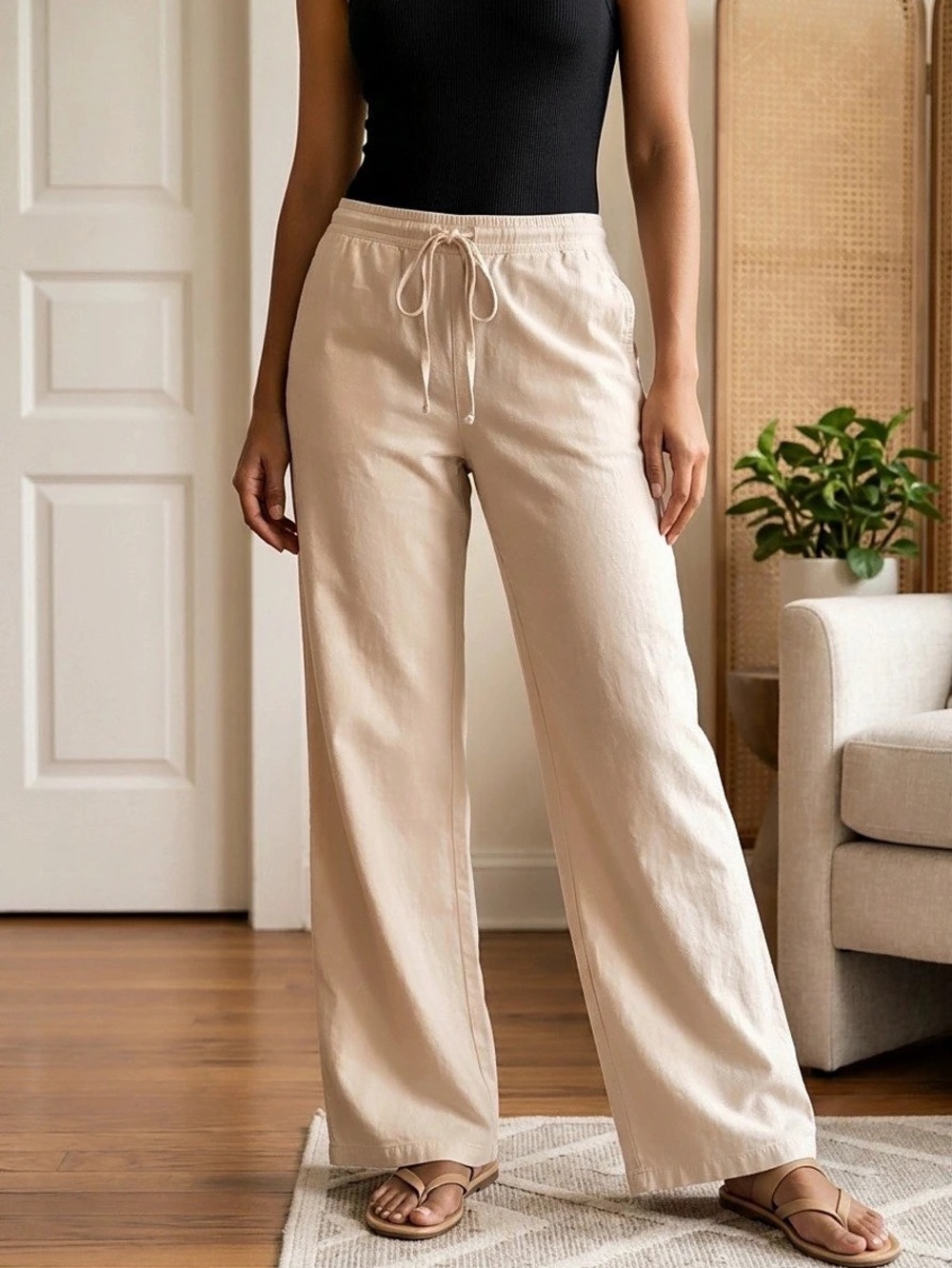 Aritzia Tna Chill Casual Wide-Leg Pants - Cream / with a Pink hue